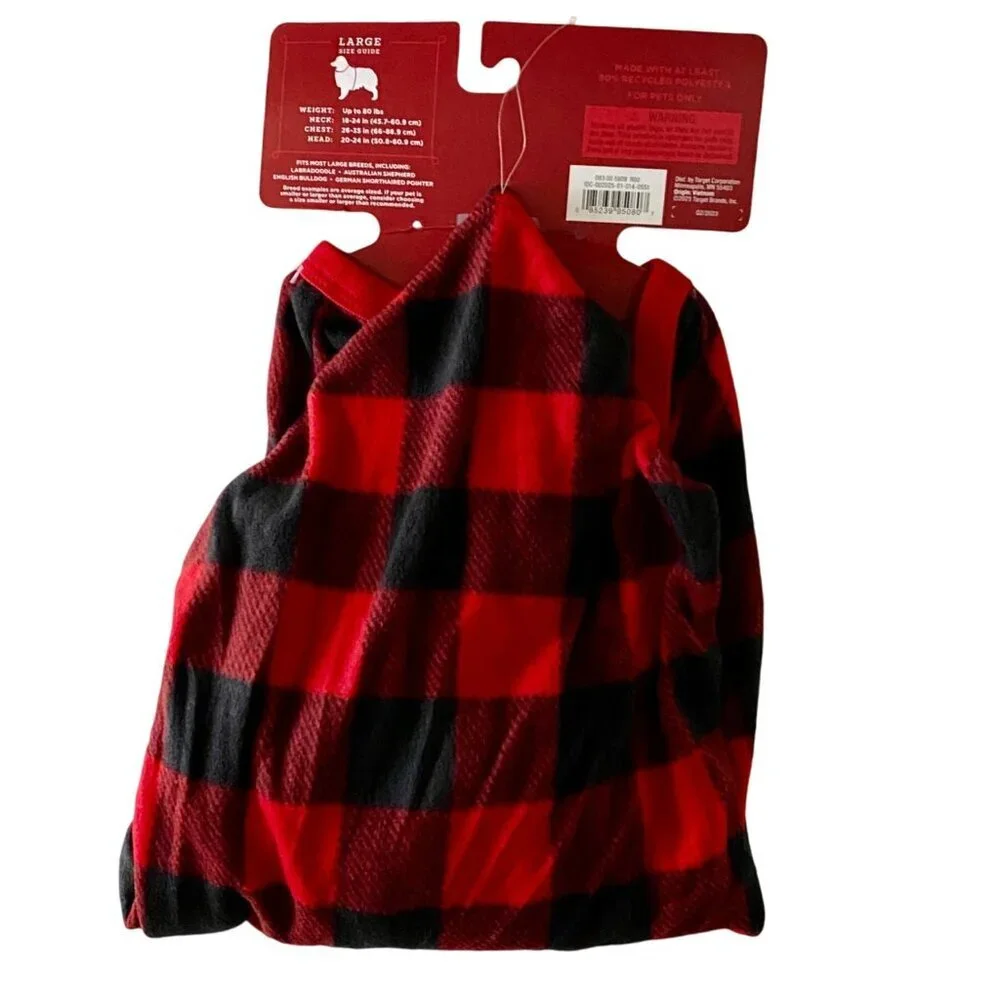 Wondershop Pet Pajamas Buffalo Check Black Red Dog Large NEW NWT